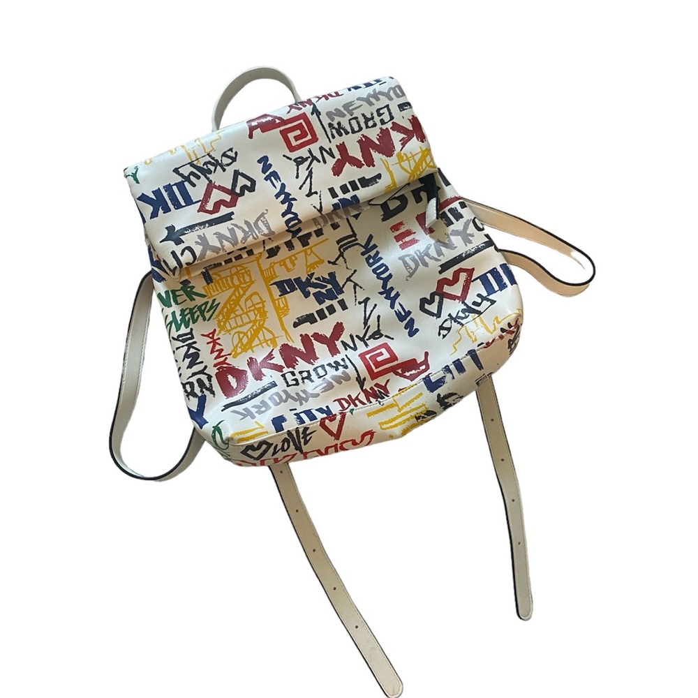 DKNY Graffiti Backpack Bag Tilly Fold-over White Multi Color